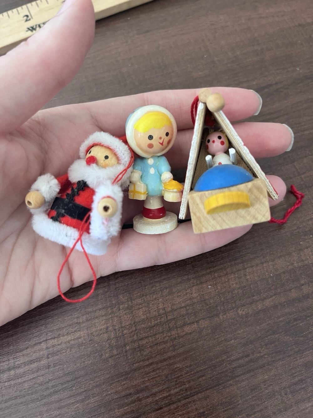 Vintage Mini Wooden Christmas Germany(1)- Set of3 Hand-Painted Holiday Figures